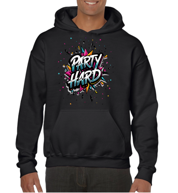 party hard hoodie zwart unisex